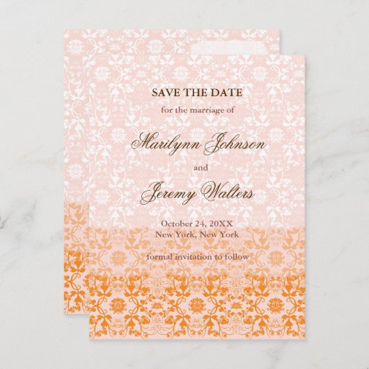 Damask Swirls Lace Sorbet Save the Date Briefkaart (Voorkant / Achterkant)