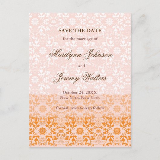 Damask Swirls Lace Sorbet Save the Date Briefkaart (Voorkant)
