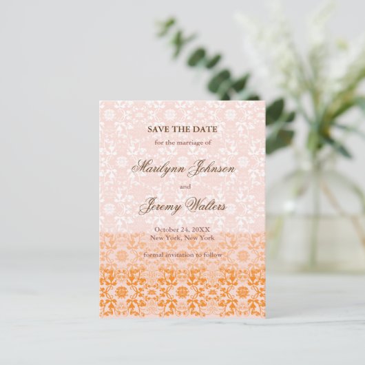 Damask Swirls Lace Sorbet Save the Date Briefkaart (Staand voorkant)