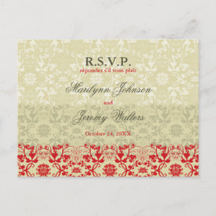 Damask Swirls Lace Spice RSVP Wedding Briefkaart