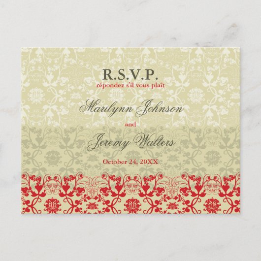 Damask Swirls Lace Spice RSVP Wedding Briefkaart (Voorkant)