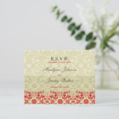 Damask Swirls Lace Spice RSVP Wedding Briefkaart (Staand voorkant)
