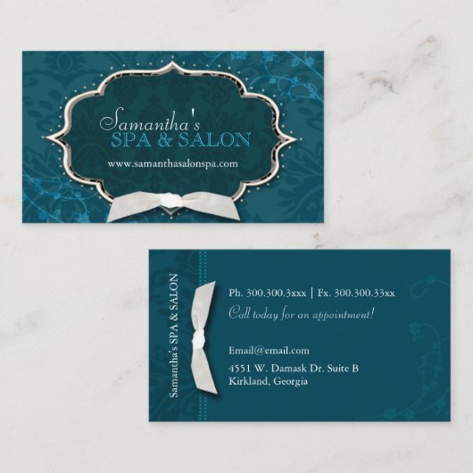 Damask Swirls Spa Massage Therapy Visitekaartje (Voorkant / Achterkant)