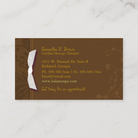Damask Swirls Spa Massage Therapy Visitekaartje (Achterkant)