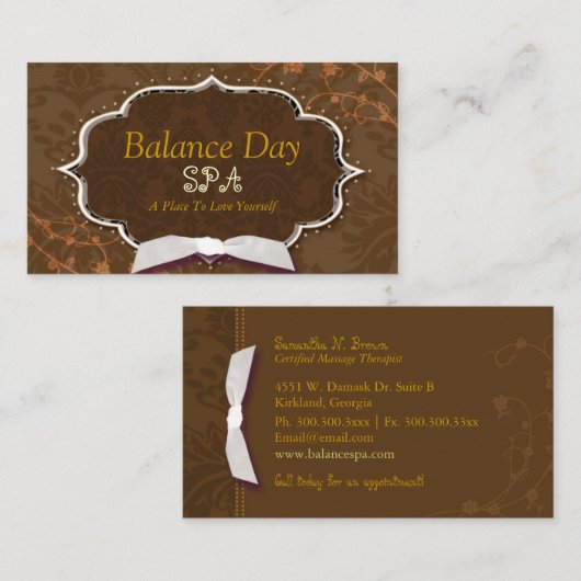 Damask Swirls Spa Massage Therapy Visitekaartje (Voorkant / Achterkant)