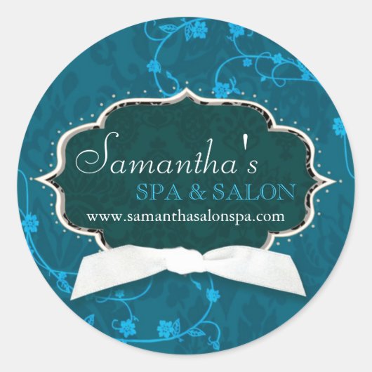 Damask Swirls Spa Salon Business Product Label (Voorkant)