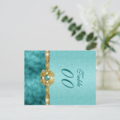 Damask "tafel nummer" bruiloft blauwgroen goud briefkaart (Staand voorkant)