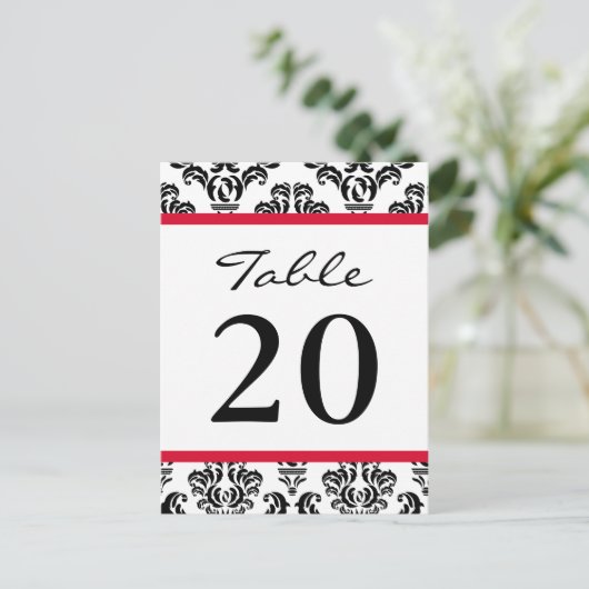 Damask Tafelnummers (Zwart / Rood / Wit) (Staand voorkant)