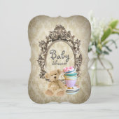 damask  tedy beer babydoucheuitnodigingen kaart (Staand voorkant)