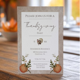 Damask Thanksgiving Diner   Beige Kaart