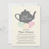 Damask & Theepot High Tea Uitnodiging (Voorkant)