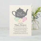 Damask & Theepot High Tea Uitnodiging (Staand voorkant)