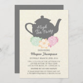 Damask & Theepot High Tea Uitnodiging (Voorkant / Achterkant)