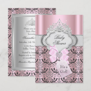 Damask & Tiara Princess Baby shower Invitation Kaart