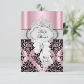 Damask & Tiara Princess Baby shower Invitation Kaart (Staand voorkant)