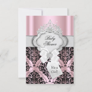 Damask & Tiara Princess Baby shower Invitation Kaart