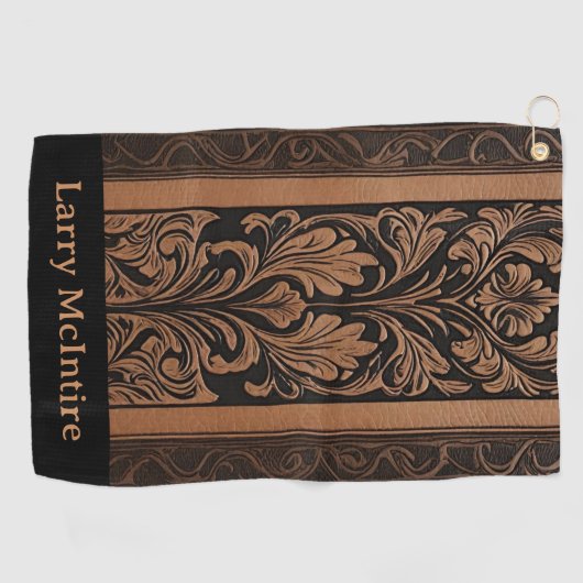 Damask Tooled Leather Floral Pattern Custom Golfhanddoek (Horizontaal)