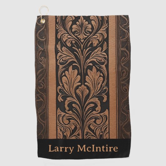 Damask Tooled Leather Floral Pattern Custom Golfhanddoek (Voorkant)