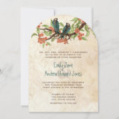 Damask  Tortelduifjes Tea Stain Wedding Invite Kaart (Voorkant)