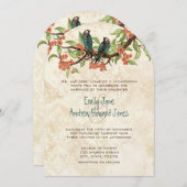 Damask  Tortelduifjes Tea Stain Wedding Invite Kaart (Voorkant / Achterkant)