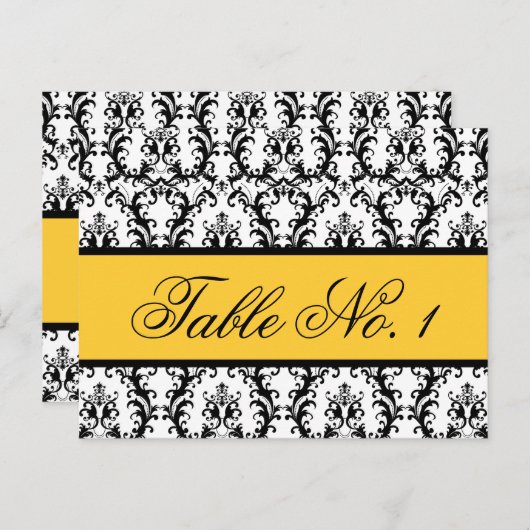 Damask Trouwtafel Nummer Kaart Geel Zwart (Voorkant / Achterkant)