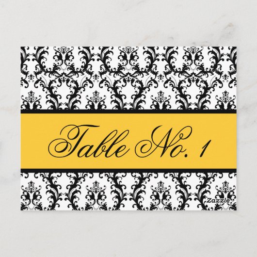 Damask Trouwtafel Nummer Kaart Geel Zwart (Achterkant)