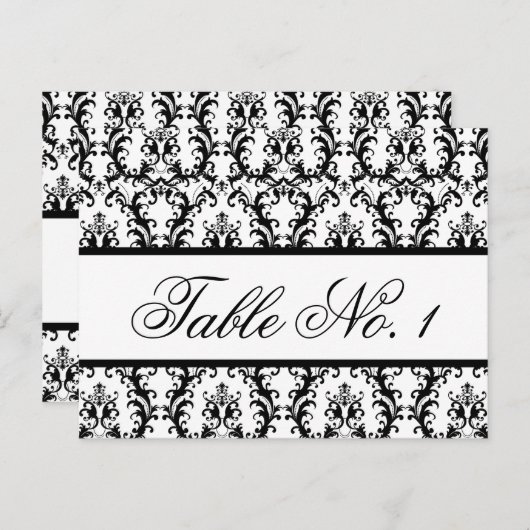 Damask Trouwtafel Nummer Kaart Wit Zwart (Voorkant / Achterkant)