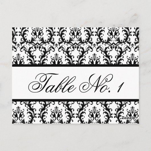 Damask Trouwtafel Nummer Kaart Wit Zwart (Achterkant)