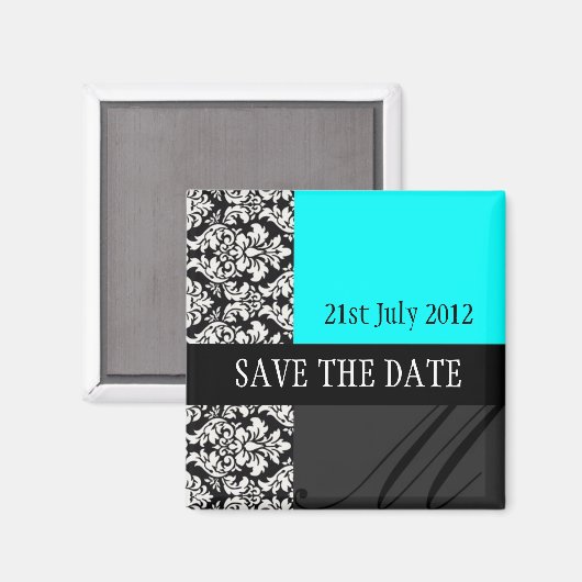 Damask Turquoise bewaar de datum Magnet (Voorkant / Achterkant)