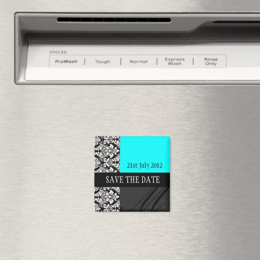 Damask Turquoise bewaar de datum Magnet (Insitu (Vaatwasser))