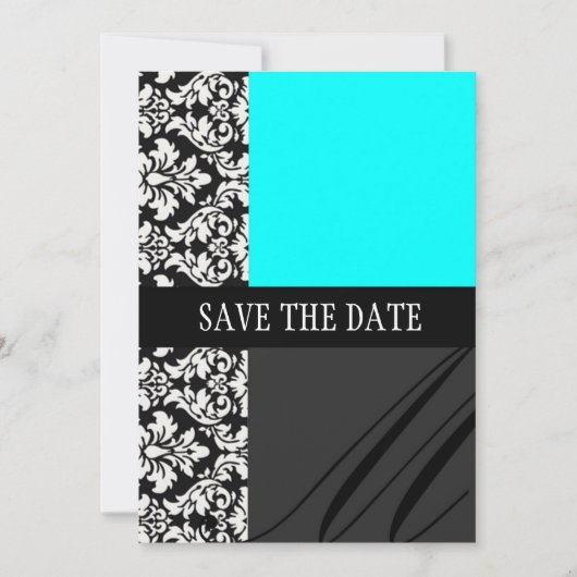 Damask Turquoise bewaar de Kaart Date (Voorkant)