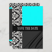 Damask Turquoise bewaar de Kaart Date (Voorkant / Achterkant)