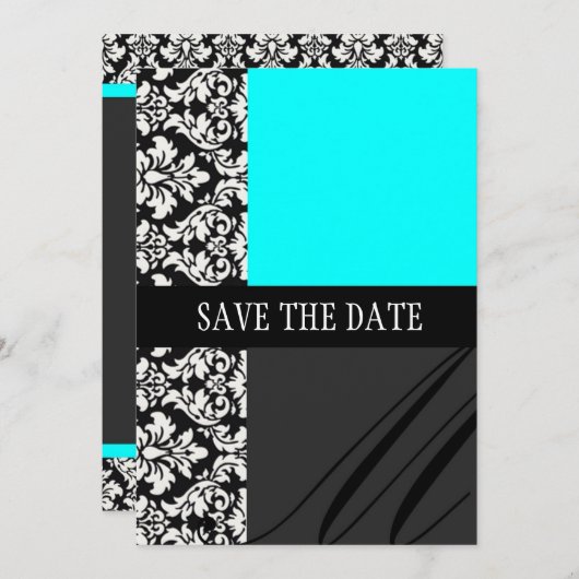 Damask Turquoise bewaar de Kaart Date (Voorkant / Achterkant)