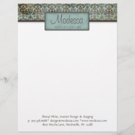 Damask Turquoise Blue Brown Interior Design Briefhoofd Sjabloon