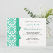 Damask Turquoise Bow Wedding Invitation Kaart (Staand voorkant)