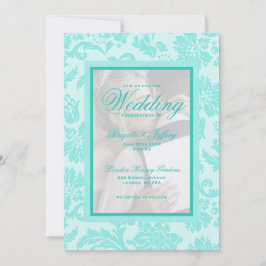 Damask turquoise elegante trouwuitnodiging kaart