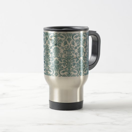  Damask Turquoise Grunge Rustic Travel Mug Reisbeker (Voorkant rechts)