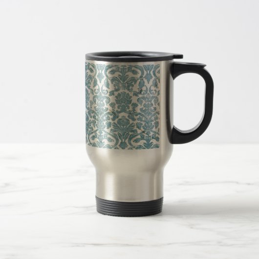  Damask Turquoise Grunge Rustic Travel Mug Reisbeker (Rechts)