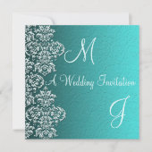 Damask Turquoise Wedding Invitation Kaart (Voorkant)