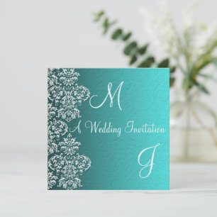 Damask Turquoise Wedding Invitation Kaart