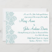 Damask Turquoise Wedding Invitation Kaart (Achterkant)