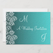 Damask Turquoise Wedding Invitation Kaart (Voorkant)