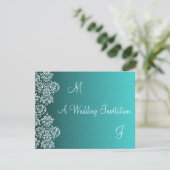 Damask Turquoise Wedding Invitation Kaart (Staand voorkant)