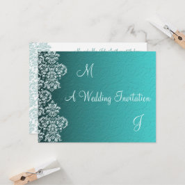Damask Turquoise Wedding Invitation Kaart