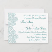 Damask Turquoise Wedding Invitation Kaart (Achterkant)