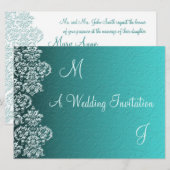 Damask Turquoise Wedding Invitation Kaart (Voorkant / Achterkant)