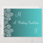 Damask Turquoise Wedding Invitation Kaart (Voorkant)