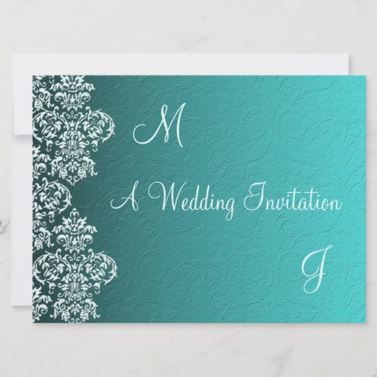 Damask Turquoise Wedding Invitation Kaart (Voorkant)