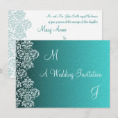 Damask Turquoise Wedding Invitation Kaart (Voorkant / Achterkant)