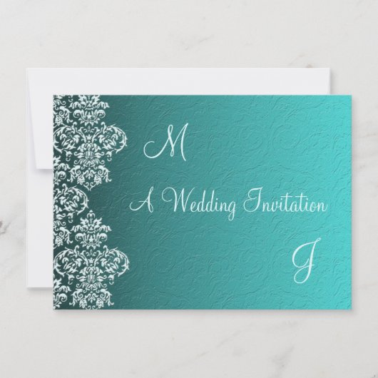 Damask Turquoise Wedding Invitation Kaart (Voorkant)